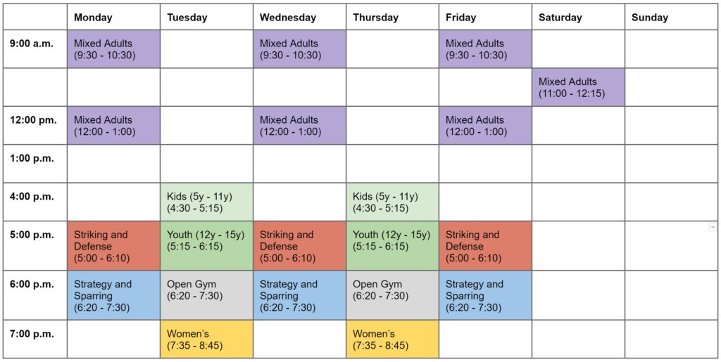 Schedule - Exceed Muay Thai