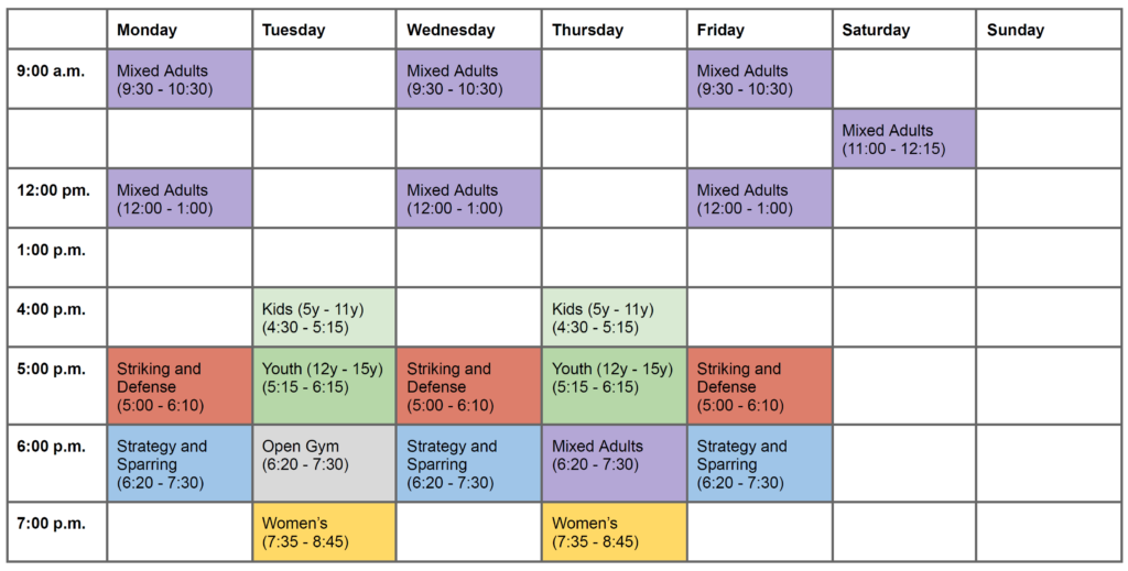 Schedule - Exceed Muay Thai